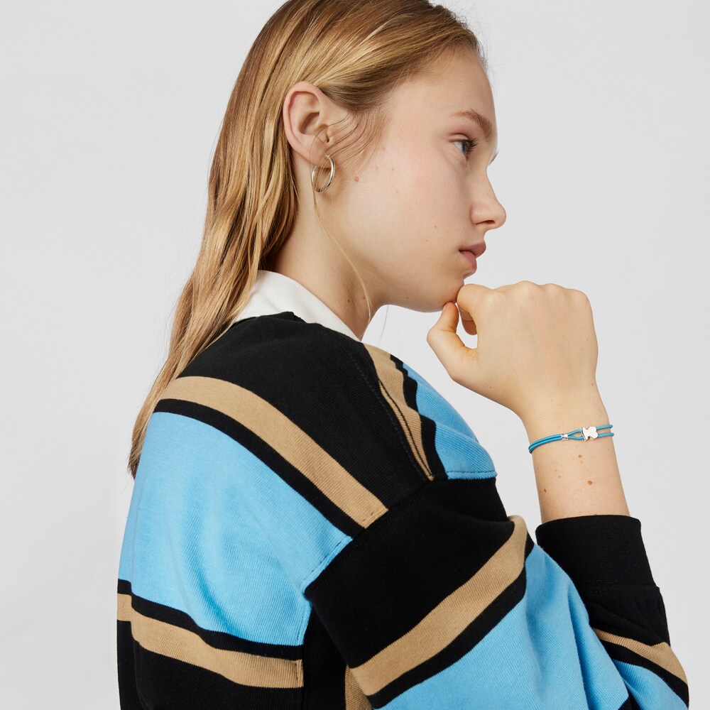 Turkusowa elastyczna bransoletka z misiem ze srebra Sweet Dolls