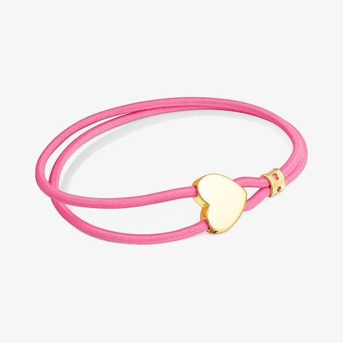 Pulsera el&aacute;stica fucsia y coraz&oacute;n con ba&ntilde;o de oro 18 kt sobre plata Sweet Dolls