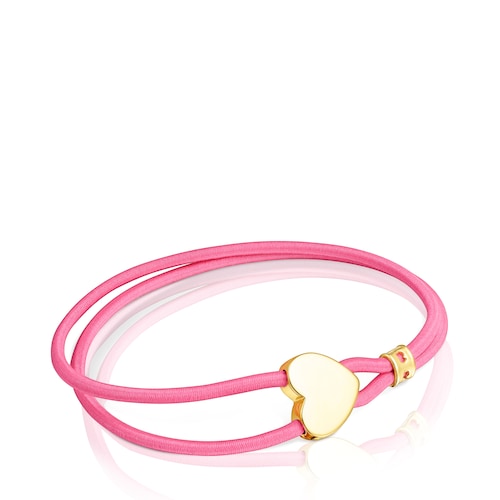 Pulsera el&aacute;stica fucsia y coraz&oacute;n con ba&ntilde;o de oro 18 kt sobre plata Sweet Dolls image number 0