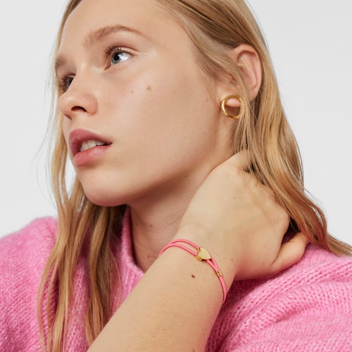 Pulseira el&aacute;stica f&uacute;csia com cora&ccedil;&atilde;o em prata vermeil Sweet Dolls