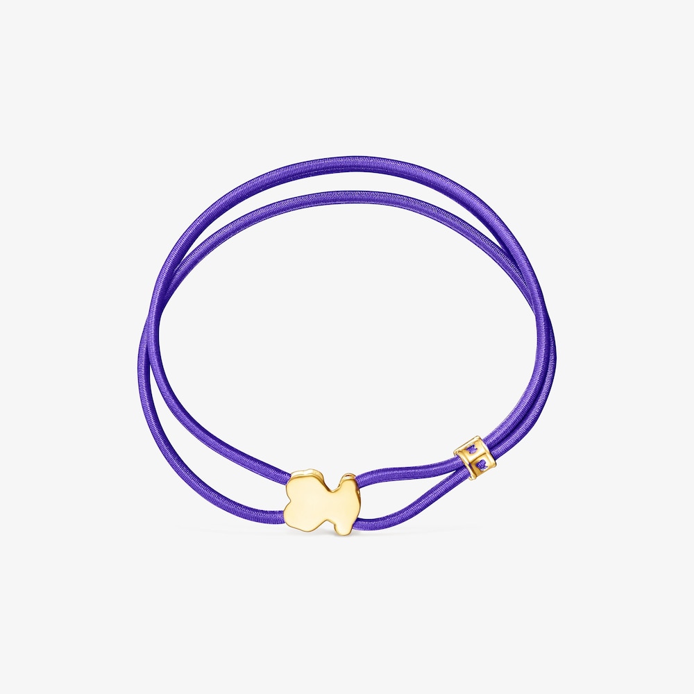 Liliowa elastyczna bransoletka z misiem ze srebra vermeil Sweet Dolls