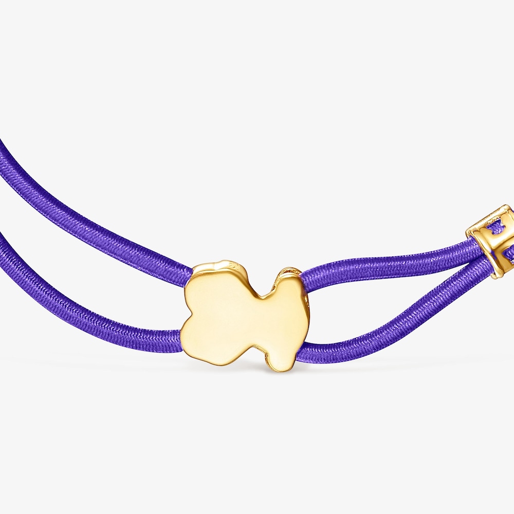 Liliowa elastyczna bransoletka z misiem ze srebra vermeil Sweet Dolls