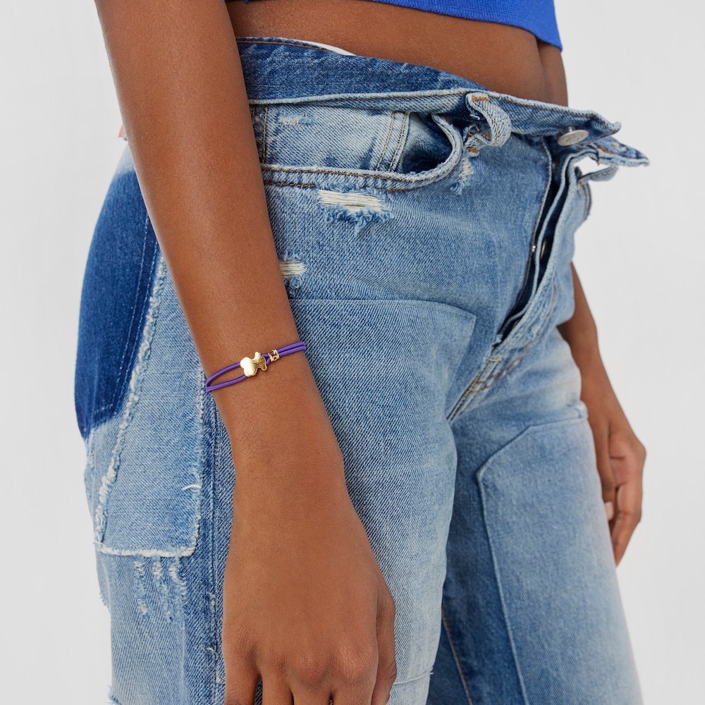 Liliowa elastyczna bransoletka z misiem ze srebra vermeil Sweet Dolls