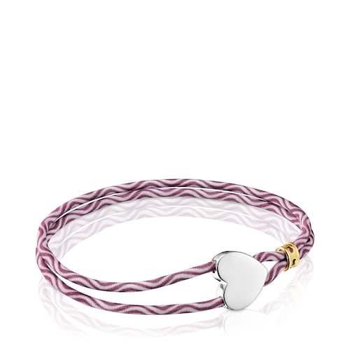 Pulsera elástica burdeos con corazón de plata Sweet Dolls
