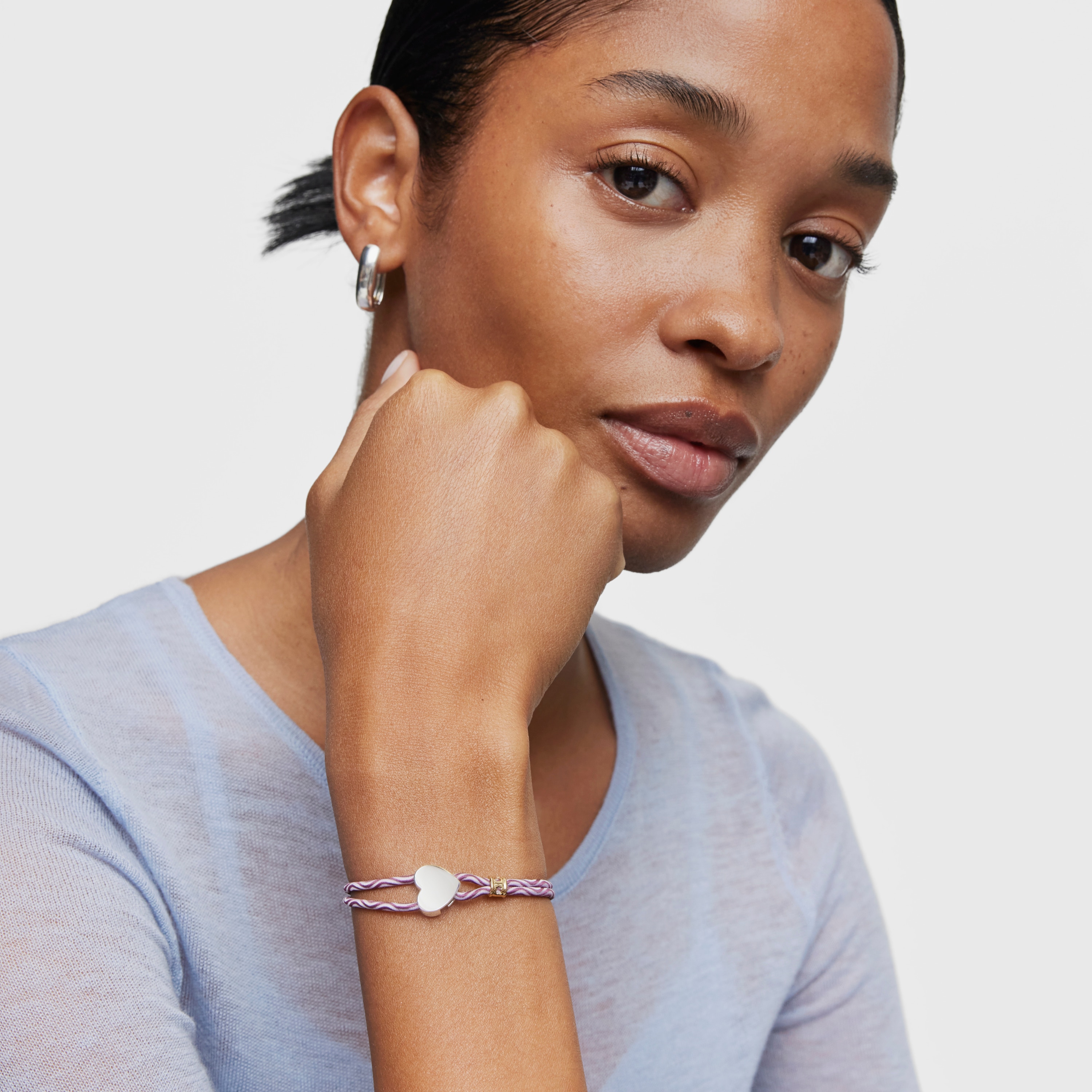 Burgundy elastic Bracelet with silver heart Sweet Dolls