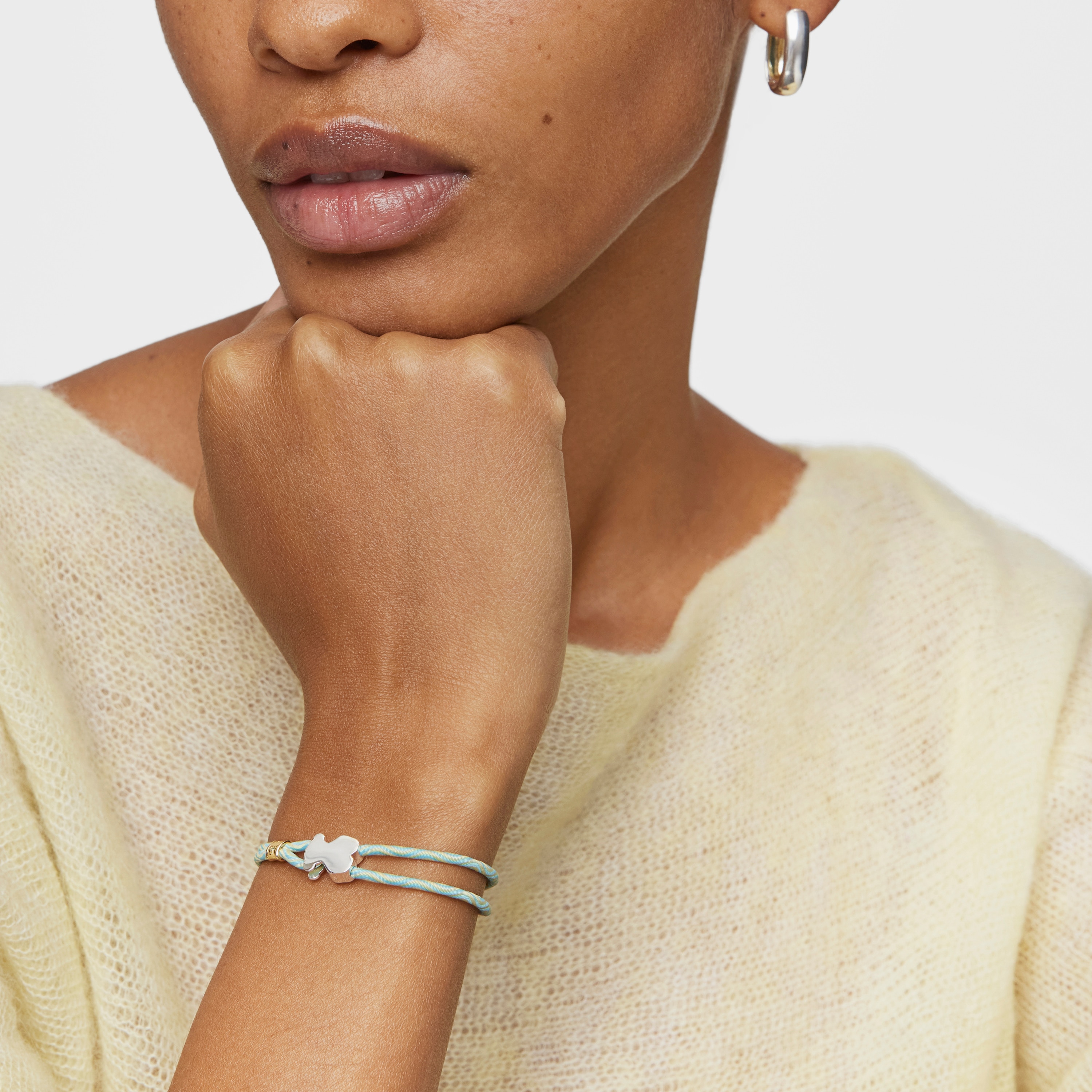 Mint-colored elastic Bracelet with silver bear Sweet Dolls