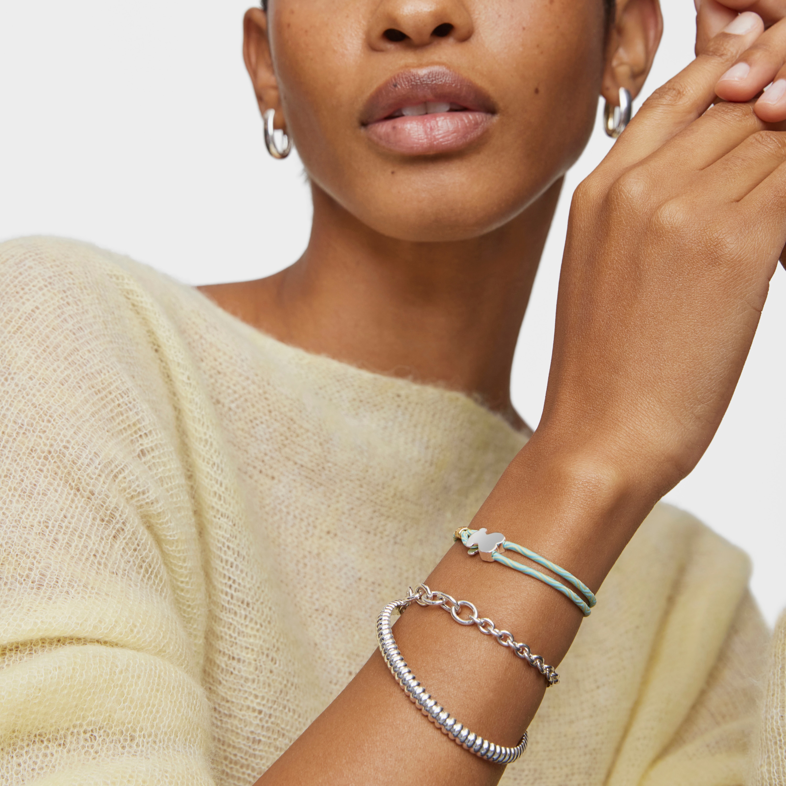 Mint-colored elastic Bracelet with silver bear Sweet Dolls