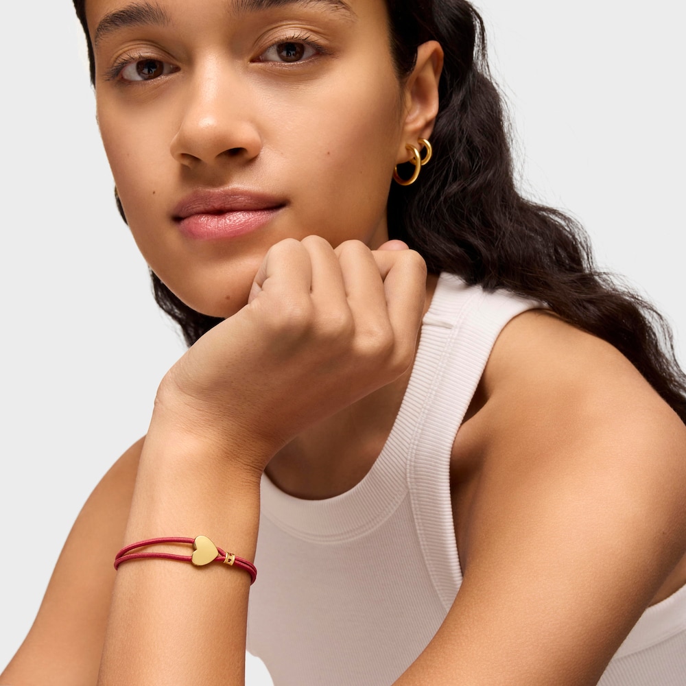 Red elastic Sweet Dolls Bracelet with silver vermeil heart