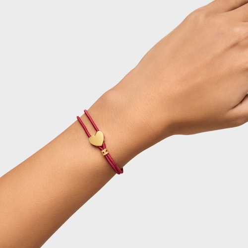Red elastic Sweet Dolls Bracelet with silver vermeil heart