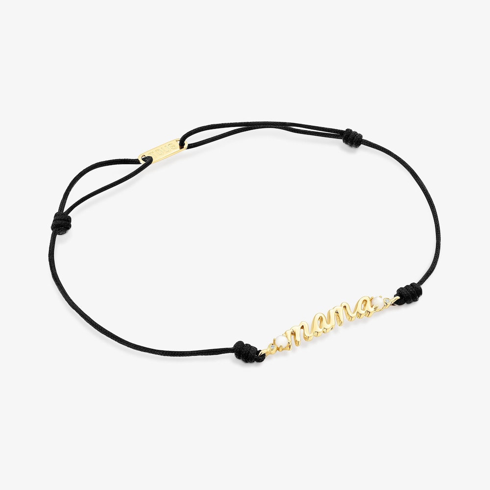 18K Solid Gold TOUS Mama Bracelet with nylon, diamonds and mother-of-pearl