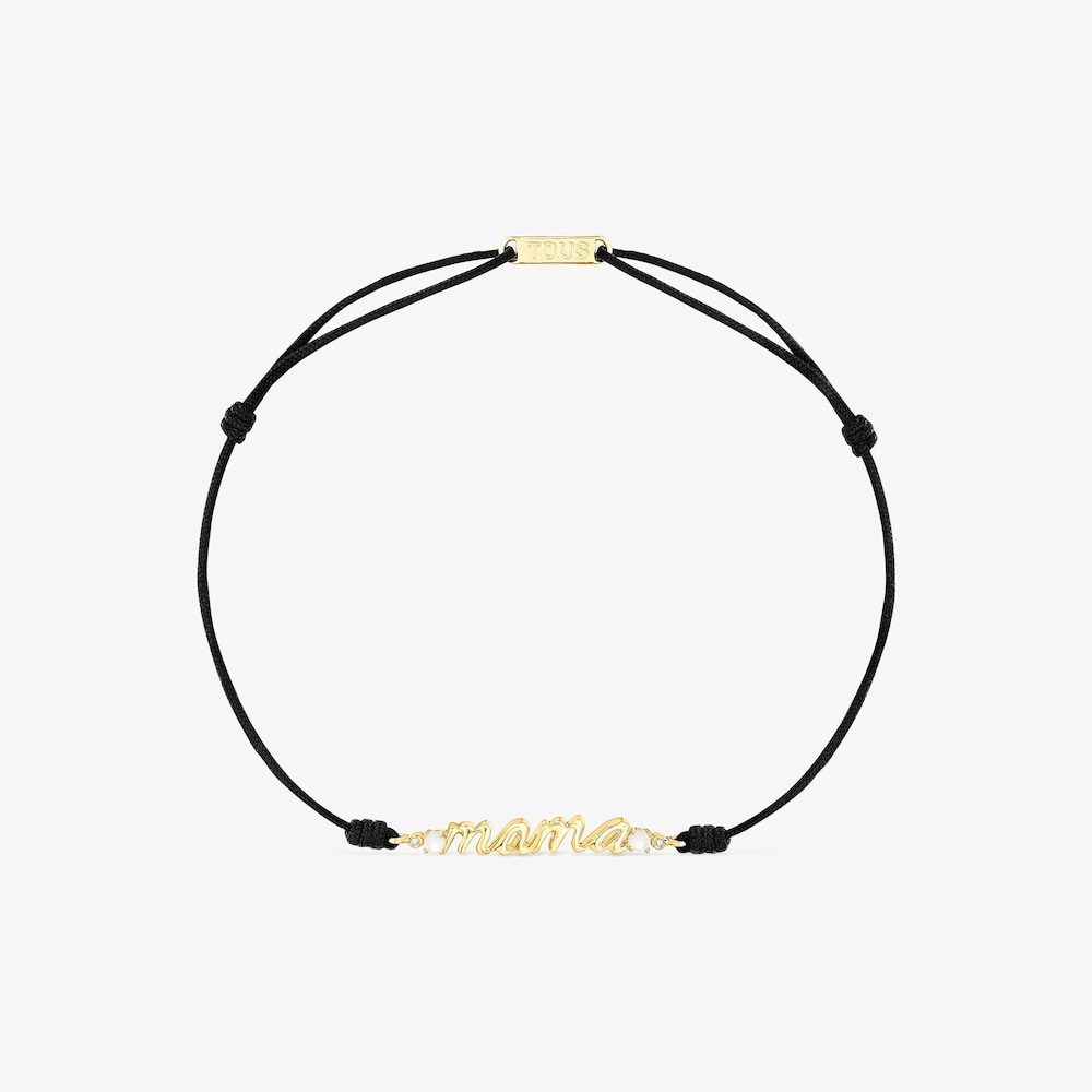 18K Solid Gold TOUS Mama Bracelet with nylon, diamonds and mother-of-pearl
