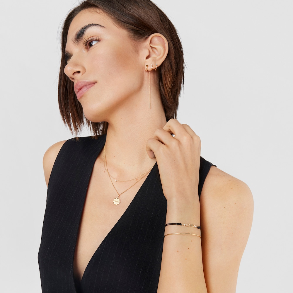 18K Solid Gold TOUS Mama Bracelet with nylon, diamonds and mother-of-pearl