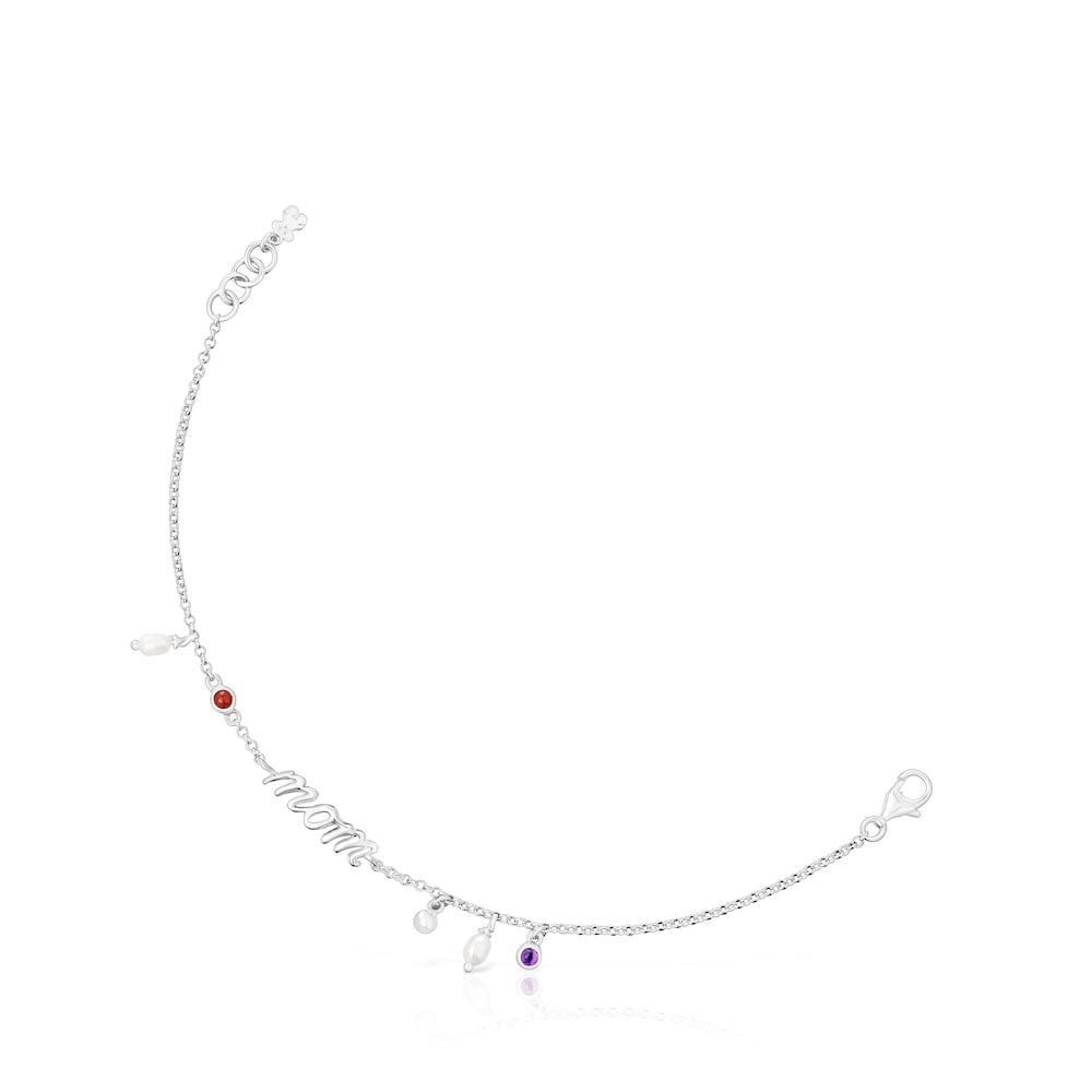 Silver Mom Bracelet with cultured pearls and gemstones TOUS Mama image number 0