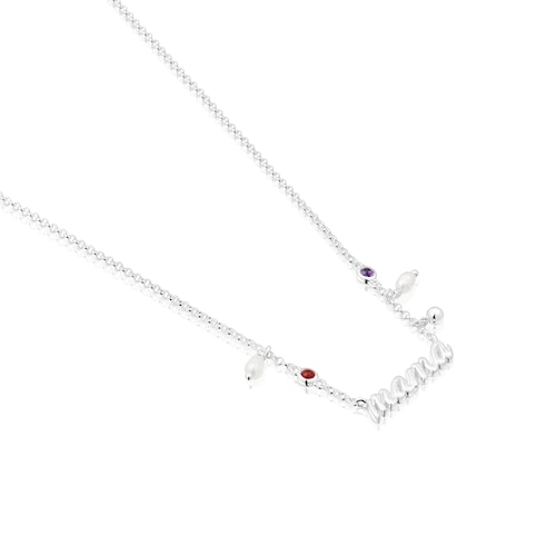 Silver Mama Necklace with cultured pearls and gemstones TOUS Mama