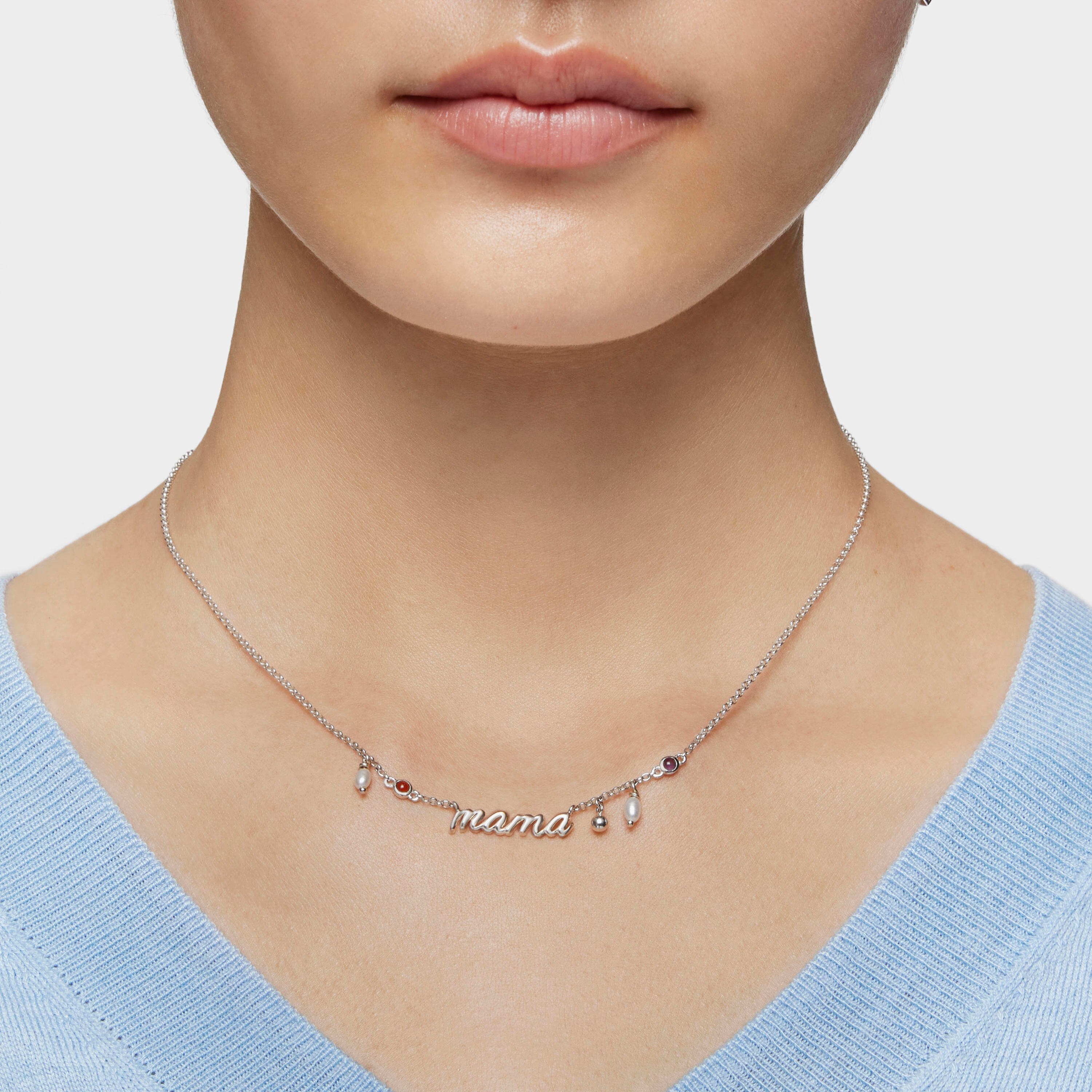 Silver Mama Necklace with cultured pearls and gemstones TOUS