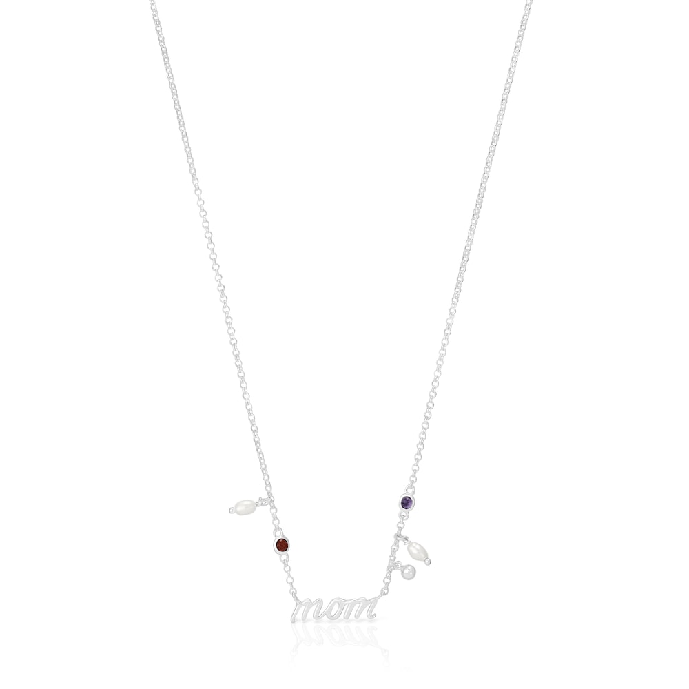 Silver Mom Necklace with cultured pearls and gemstones TOUS Mama image number 0