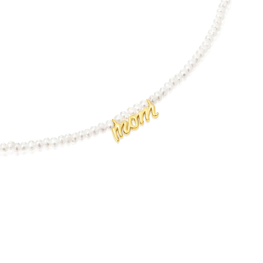 Silver vermeil Mom Necklace with cultured pearls TOUS Mama image number 1
