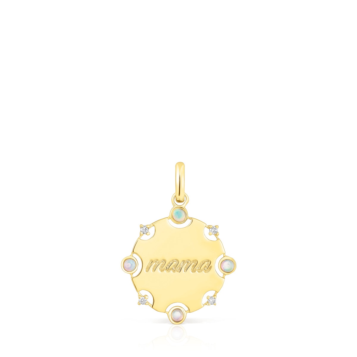 Gold TOUS Mama medallion Pendant with diamonds and opal