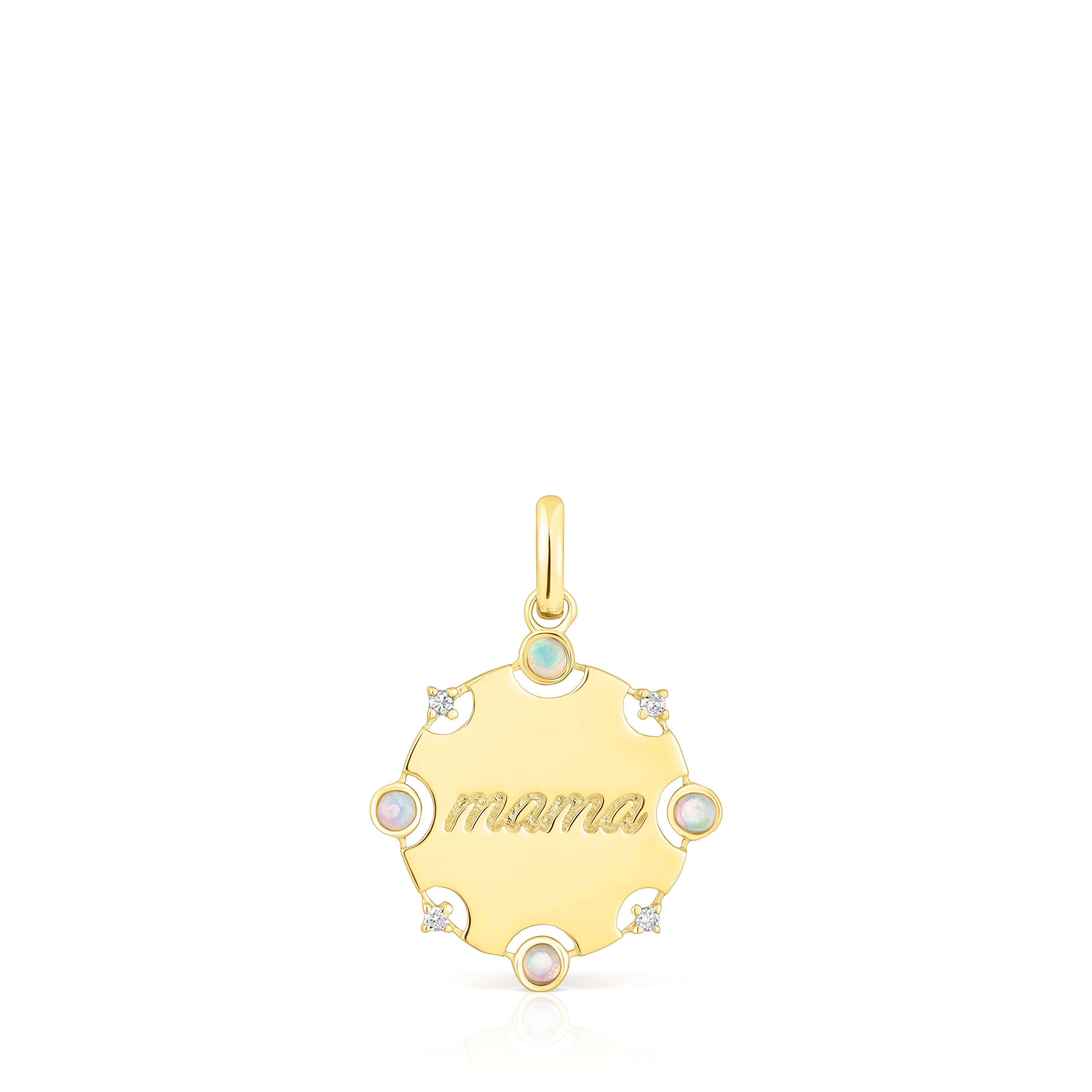 Gold TOUS Mama medallion Pendant with diamonds and opal