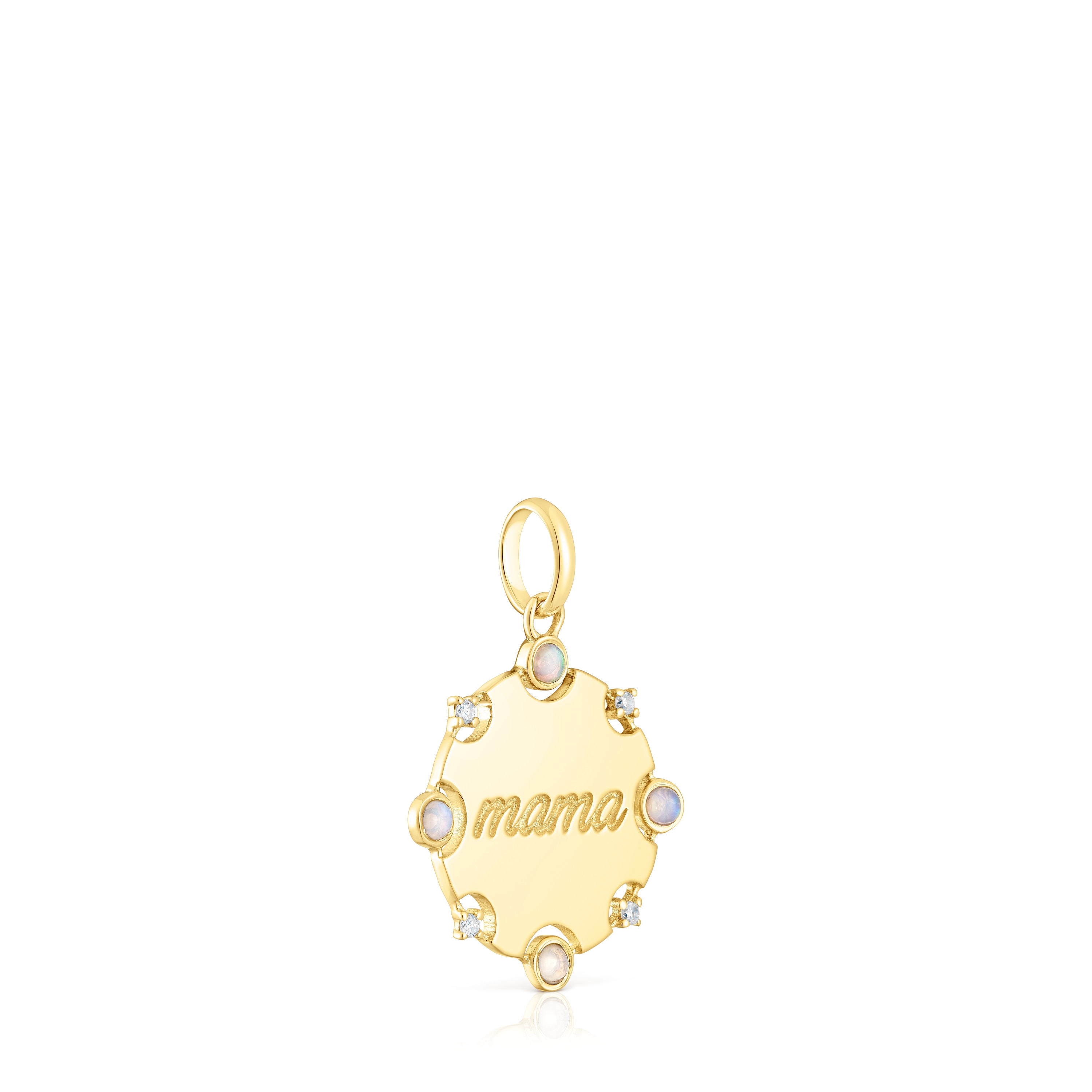 Gold TOUS Mama medallion Pendant with diamonds and opal