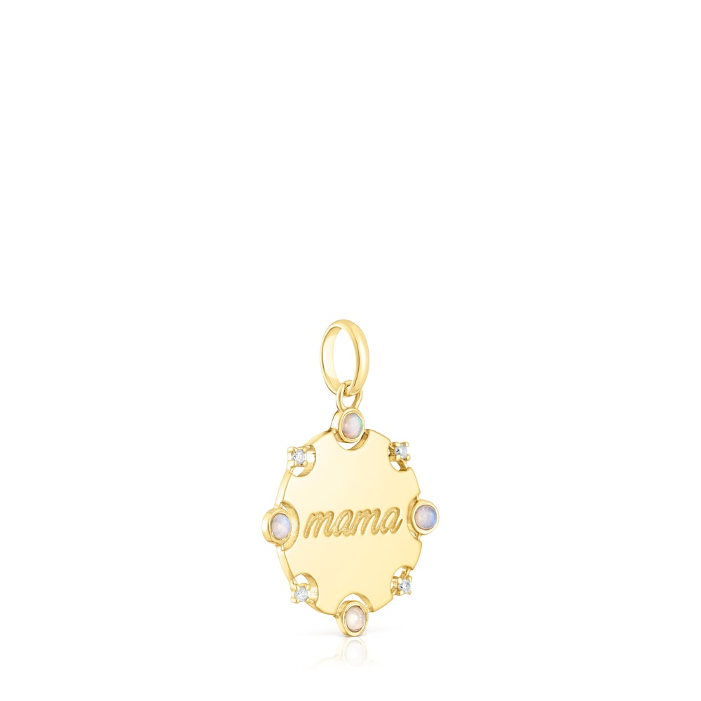 Gold TOUS Mama medallion Pendant with diamonds and opal
