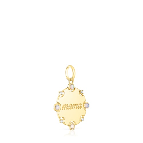 Gold TOUS Mama medallion Pendant with diamonds and opal