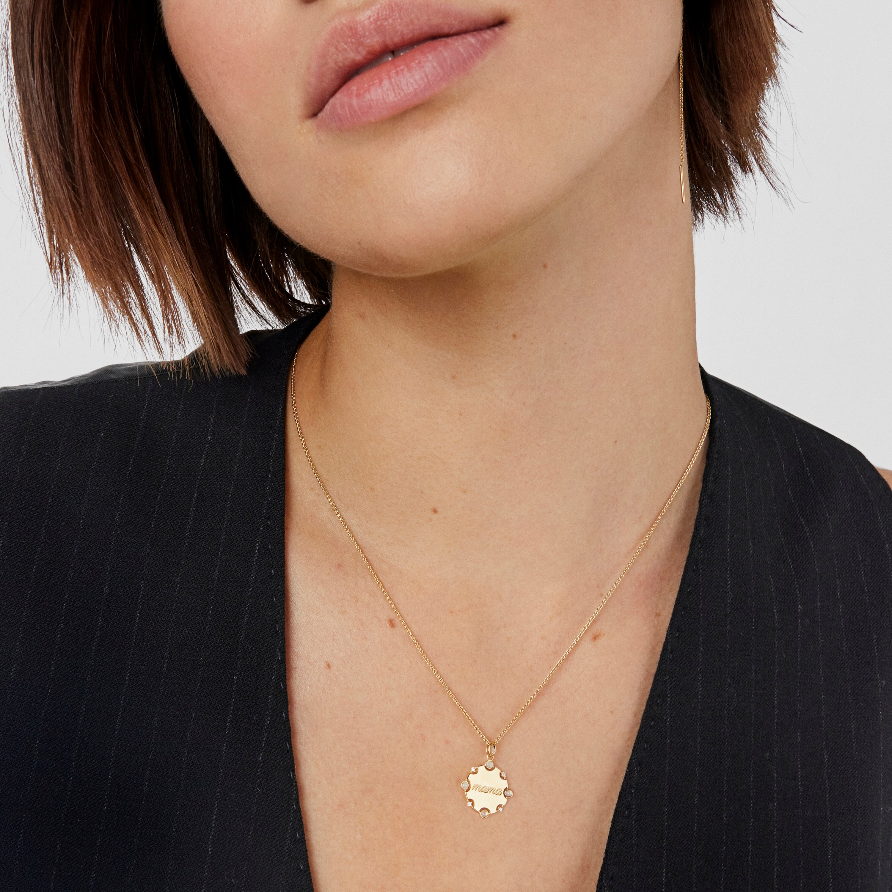 Gold TOUS Mama medallion Pendant with diamonds and opal