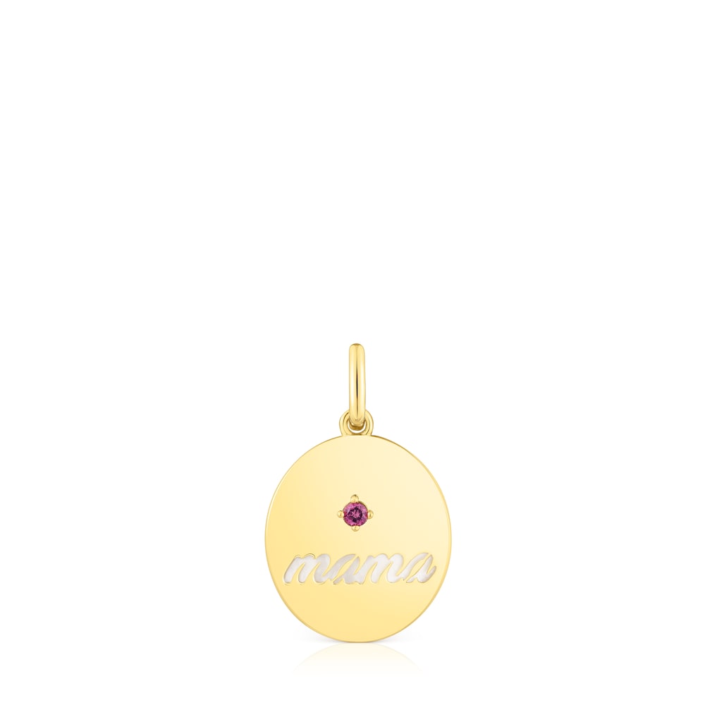 Silver vermeil Mama Reversible medallion pendant with mother-of-pearl and rhodolite TOUS Mama