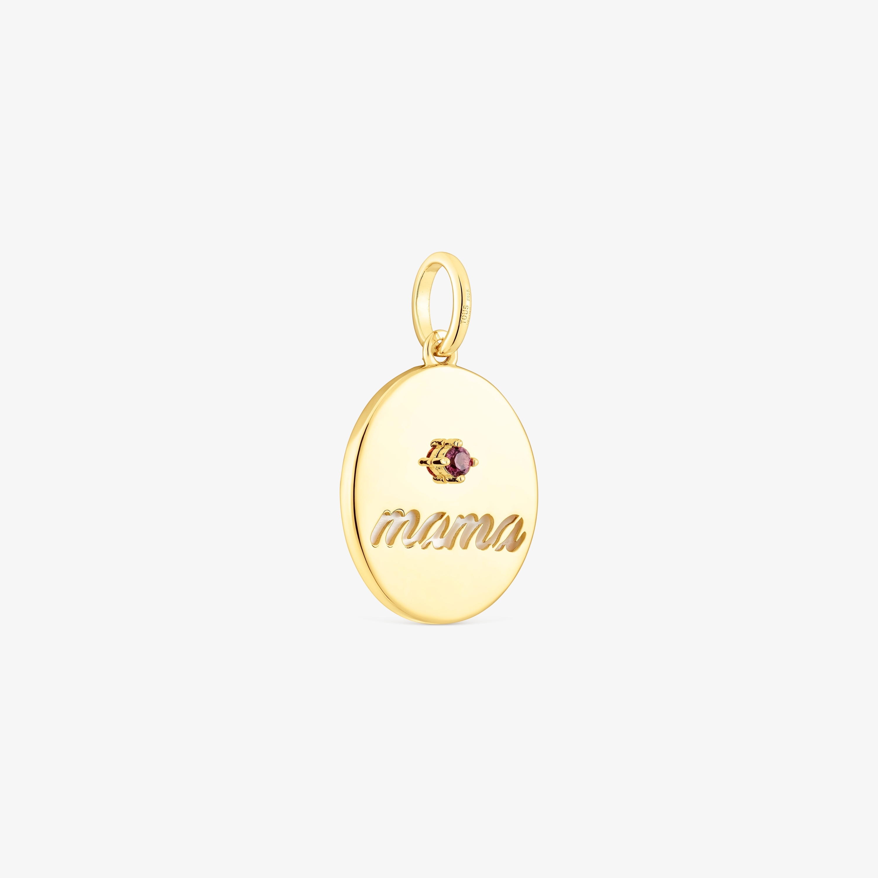 Silver vermeil Mama Reversible medallion pendant with mother-of-pearl and rhodolite TOUS Mama