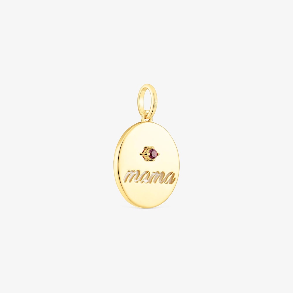 Colgante medalla reversible Mama con ba&ntilde;o de oro 18 kt sobre plata, n&aacute;car y rodolita TOUS Mama