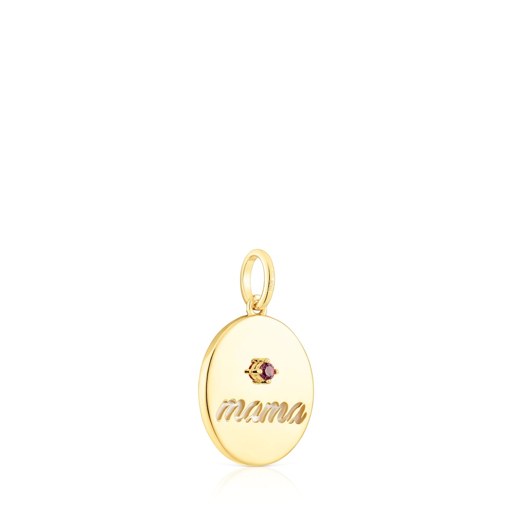 Silver vermeil Mama Reversible medallion pendant with mother-of-pearl and rhodolite TOUS Mama