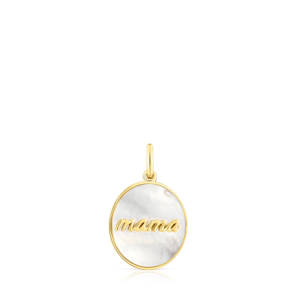 Silver vermeil Mama Reversible medallion pendant with mother-of-pearl and rhodolite TOUS Mama