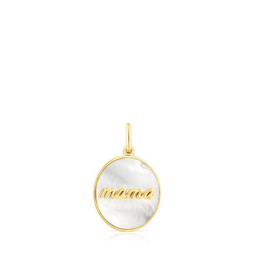 Colgante medalla reversible Mama con baño de oro 18 kt sobre plata, nácar y rodolita TOUS Mama