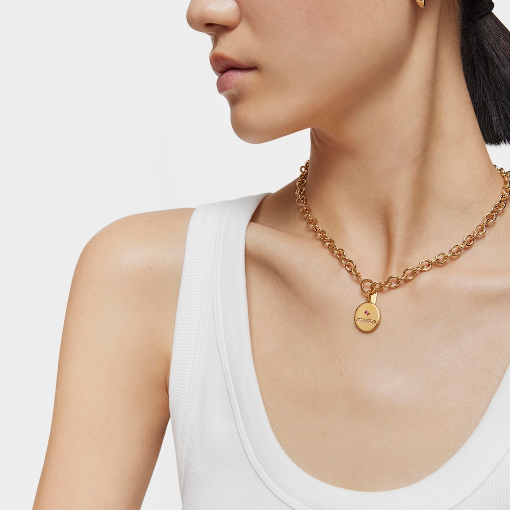 Colgante medalla reversible Mama con ba&ntilde;o de oro 18 kt sobre plata, n&aacute;car y rodolita TOUS Mama