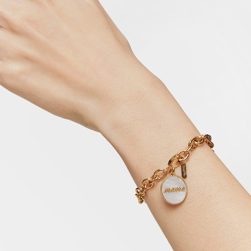 Colgante medalla reversible Mama con ba&ntilde;o de oro 18 kt sobre plata, n&aacute;car y rodolita TOUS Mama