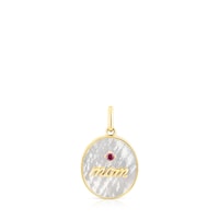 Silver vermeil Mom Medallion pendant with mother-of-pearl and rhodolite TOUS Mama