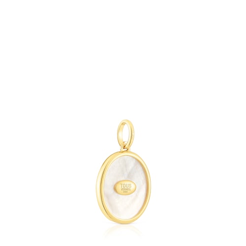 Colgante medalla Mom con baño de oro 18 kt sobre plata, nácar y rodolita TOUS Mama