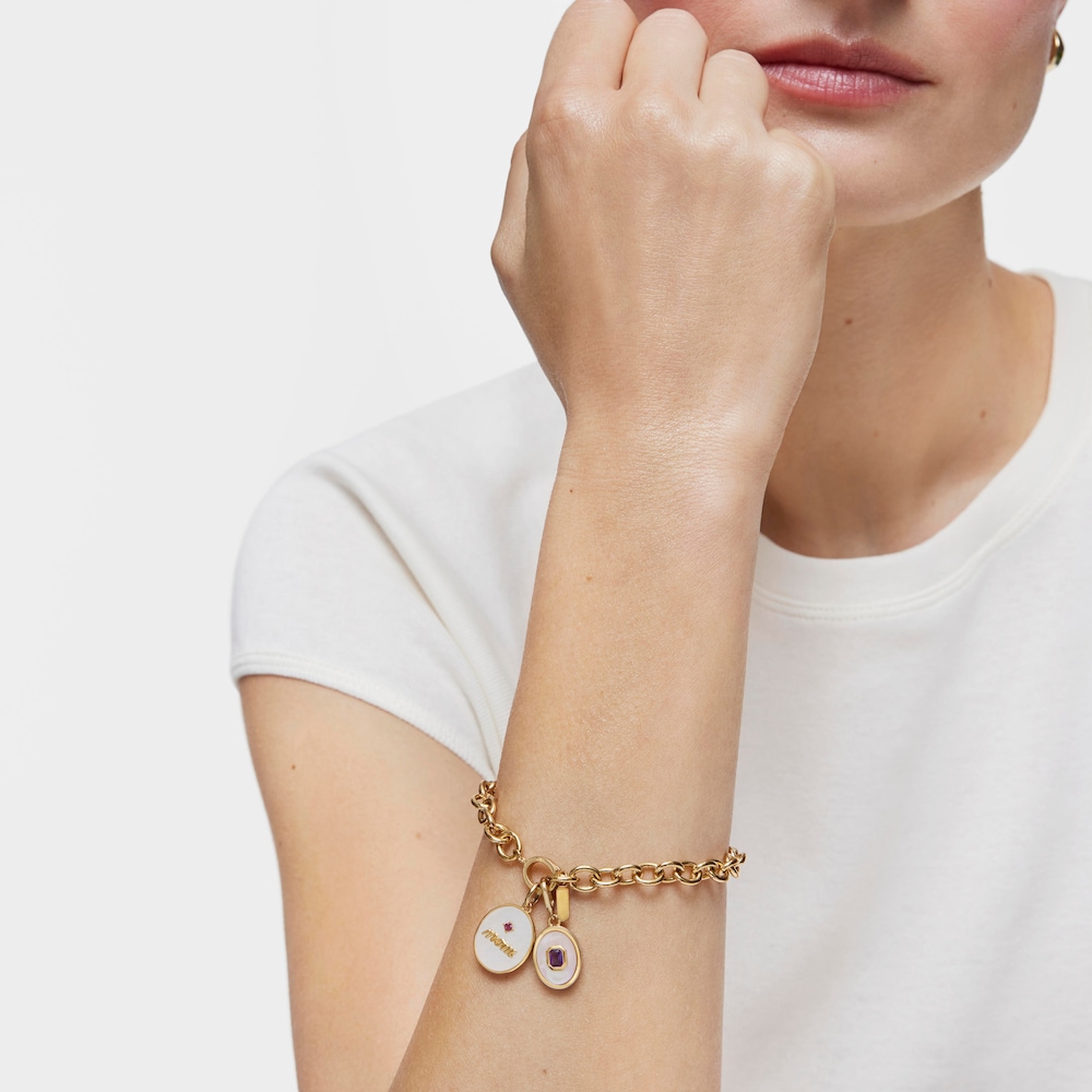 Colgante medalla Mom con ba&ntilde;o de oro 18 kt sobre plata, n&aacute;car y rodolita TOUS Mama