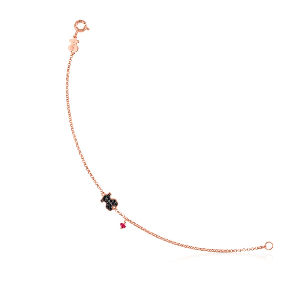 Rose Vermeil Silver TOUS Motif Bracelet with spinel and ruby Bear motif