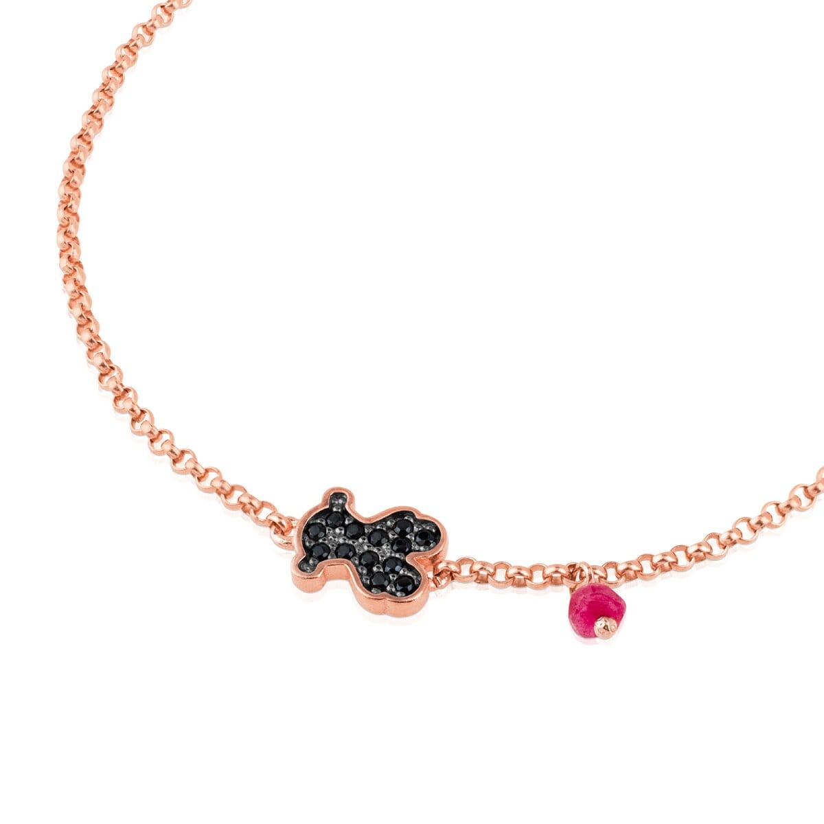Rose Vermeil Silver TOUS Motif Bracelet with spinel and ruby Bear motif