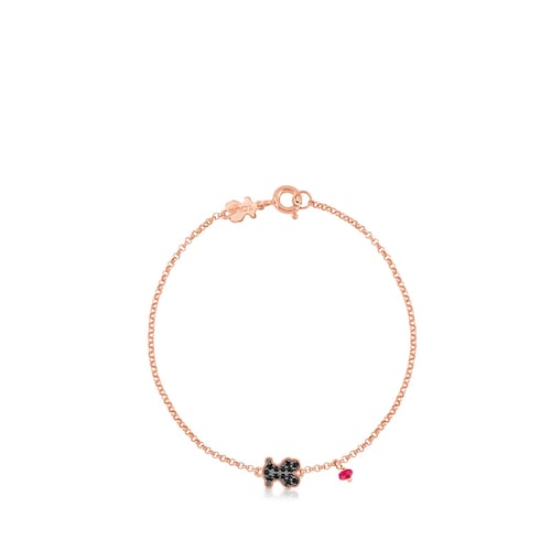 Rose Vermeil Silver TOUS Motif Bracelet with spinel and ruby Bear motif