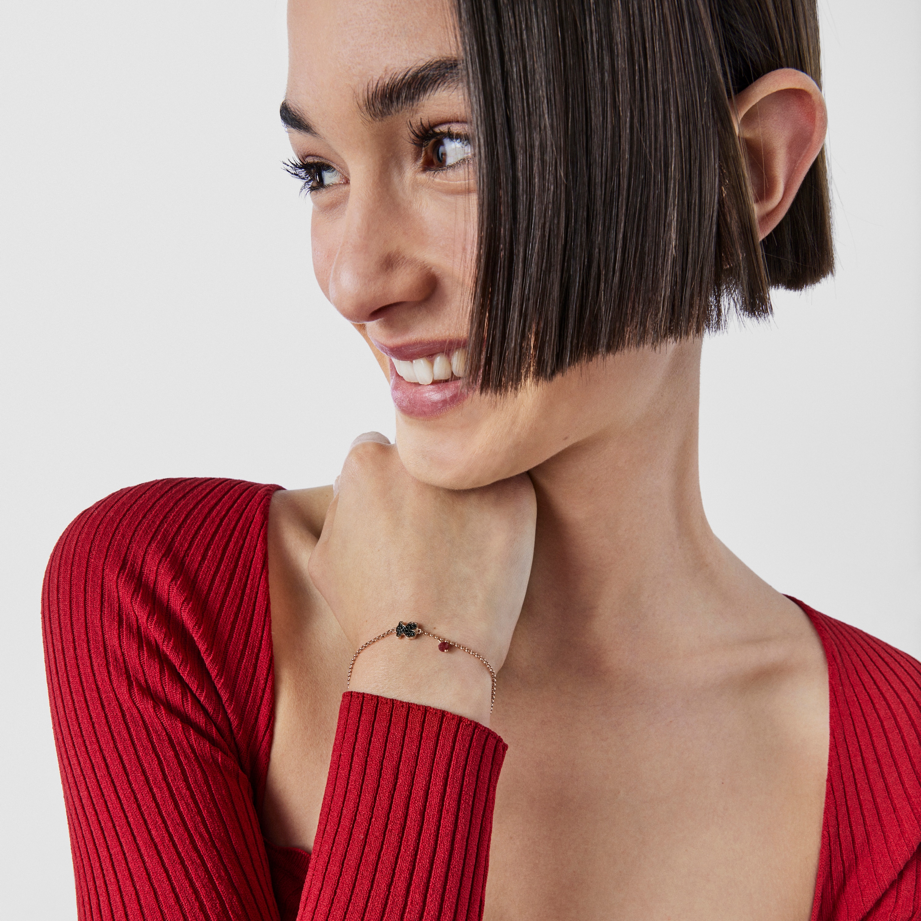 Rose 18K gold vermeil TOUS Motif Bracelet with spinel and ruby Bear motif