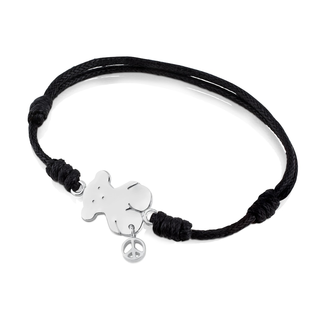 Tous Motif - Bransoletka z czarnego sznurka i stali szlachetnej