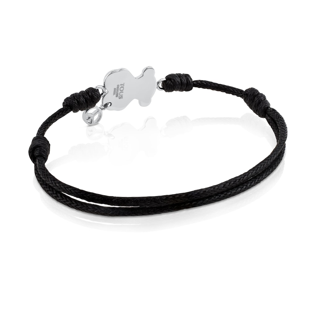 Tous Motif - Bransoletka z czarnego sznurka i stali szlachetnej