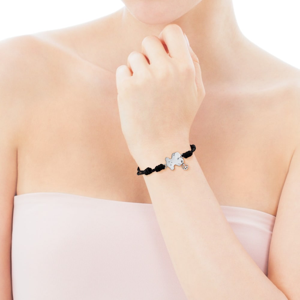 Tous Motif - Bransoletka z czarnego sznurka i stali szlachetnej