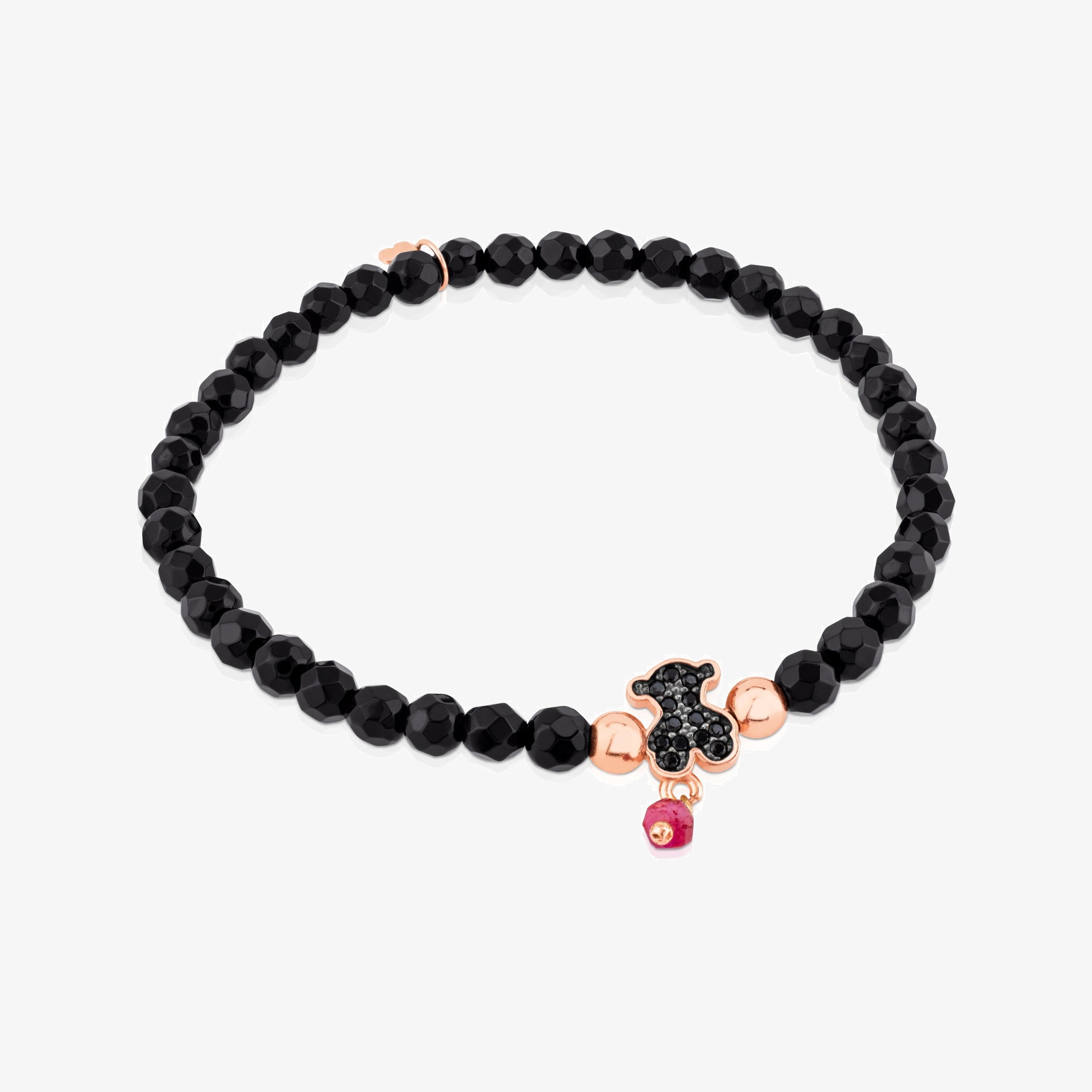 Rose 18K gold vermeil TOUS Motif Bracelet with spinels and faceted onyx