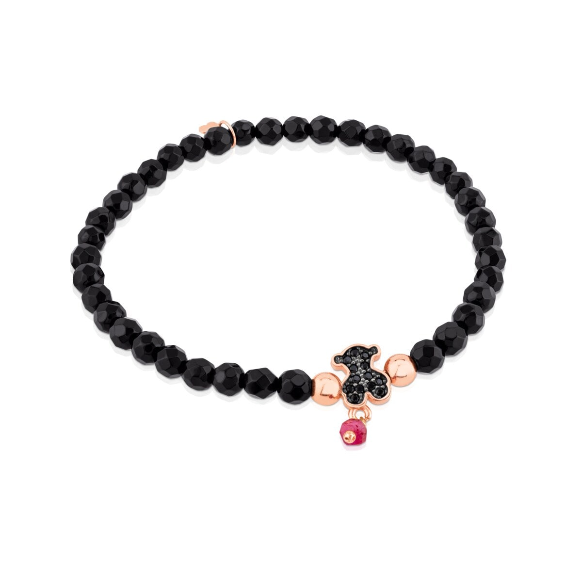Rose Vermeil Silver TOUS Motif Bracelet with spinels and faceted onyx