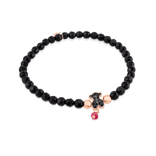 Rose Vermeil Silver TOUS Motif Bracelet with spinels and faceted onyx
