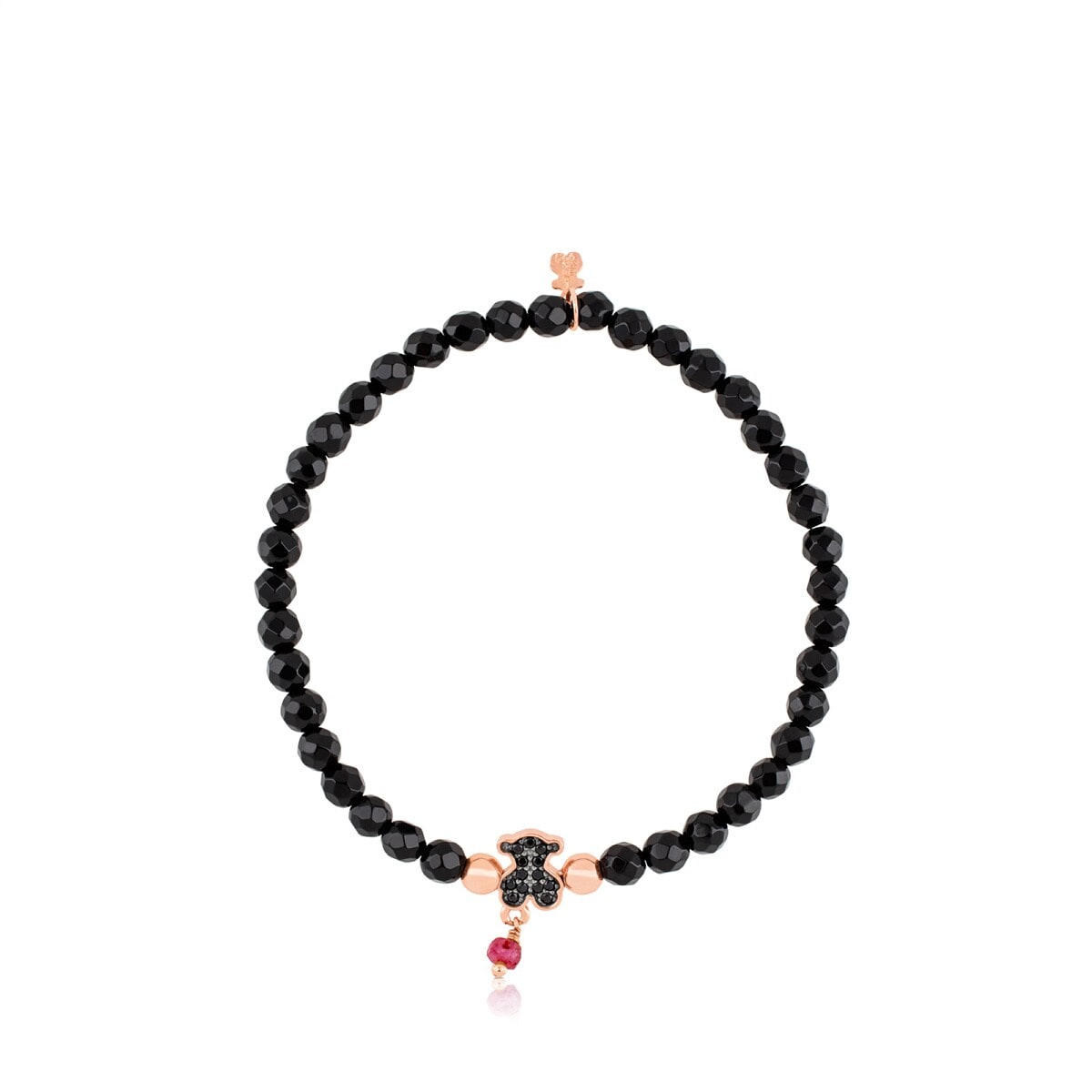 Rose Vermeil Silver TOUS Motif Bracelet with spinels and faceted onyx