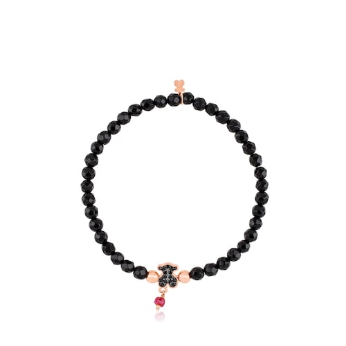 Rose Vermeil Silver TOUS Motif Bracelet with spinels and faceted onyx